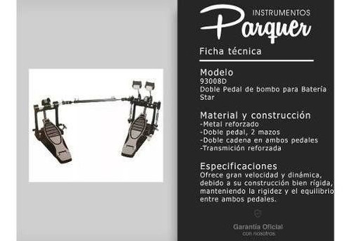 Doble Pedal De Bombo Parquer Star Doble Cadena Bateria Cuota