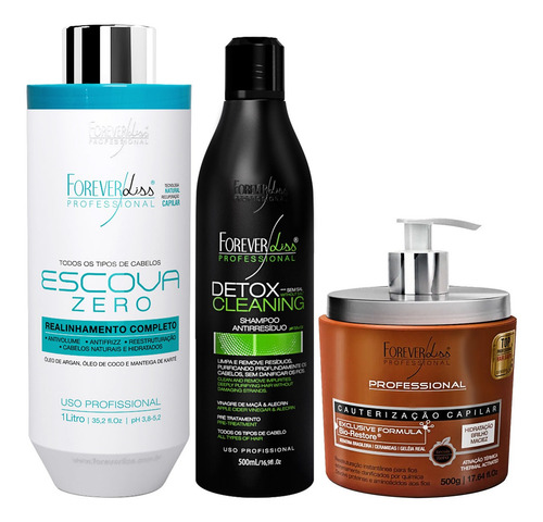 Kit Forever Liss Progressiva Zero Shampoo Detox Cauterização