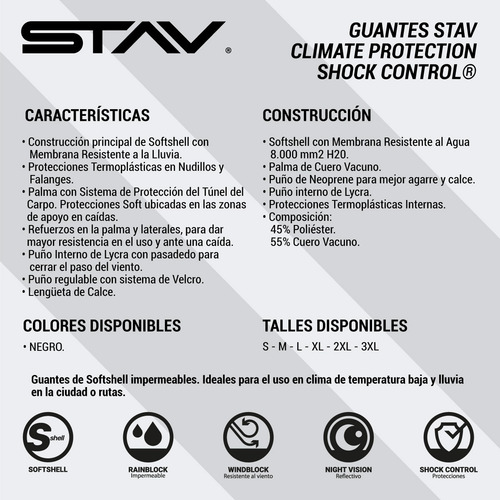 Imagen 6 de 6 de Guantes Moto Stav Climate Protection Shock Control