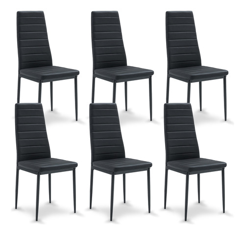 Pack 6 Silla De Comedor Boston Il Estructura De La Silla 57141 - Negro Asiento Negro Diseño De La Tela Pu Liso