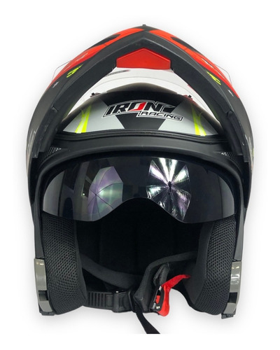 Casco Abatible Iron Racing Ir105 Doble Mica Dot Neon-naranja