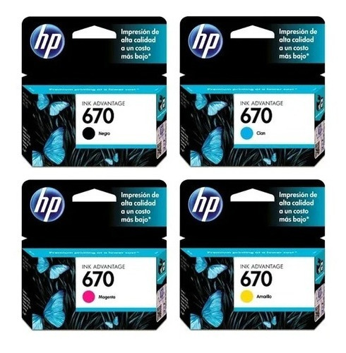 Paquete De Cartuchos Hp 670, Negro, Cyan, Amariilo, Magenta