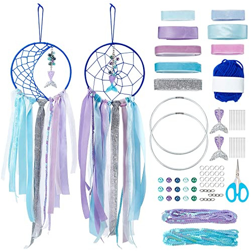 Kit Hacer Dream Catchers De Sirena, 2 Piezas, Hechos Ma...