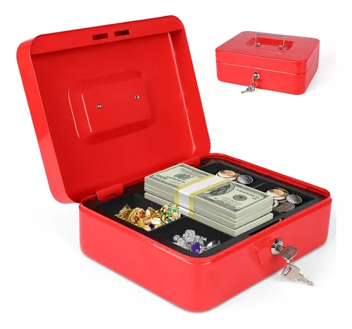  Alcancía de metal, caja de seguridad, caja de seguridad, hucha,  caja de dinero, caja de ahorro, contraseña, cerradura de llave, cajas de  maquillaje secretas con llaves, alcancía (color: rojo) : Juguetes