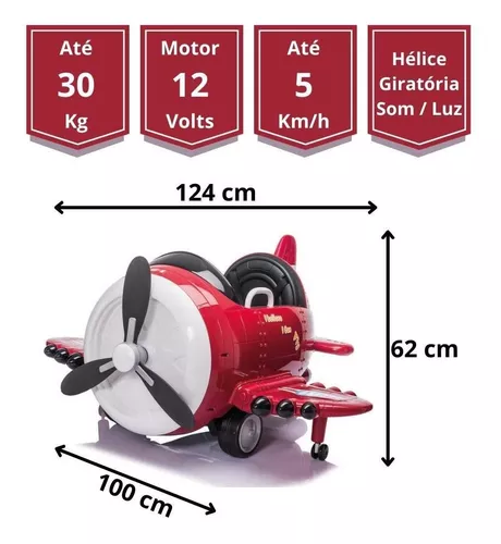 Mini Avião Elétrico Infantil 12V com Controle Remoto - Vermelho