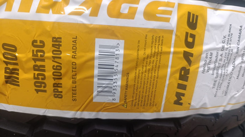 2 Llantas 195r15 Mirage Mr100 106/104r Para Carga