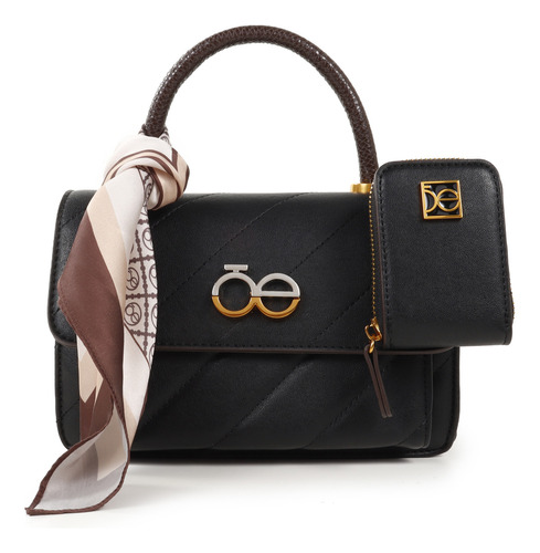 Bolsa Briefcase Cloe Para Mujer Con Mascada Diseño Acolchado Color Negro
