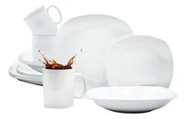 Comprar Vajilla Blanca Cuadrada Moderna De Porcelana 16pz 4 Personas Color Blanco