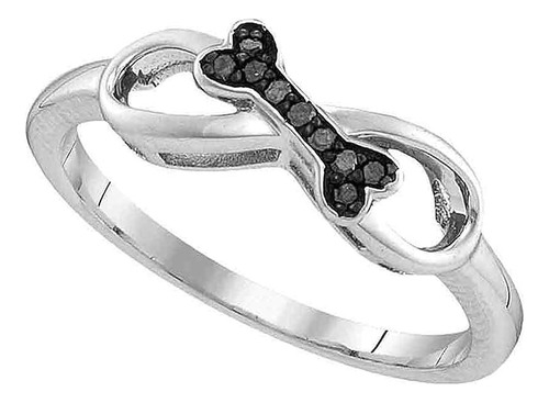 The Diamond Anillo Plata Para Mujer Redondo Negro Con Diseño