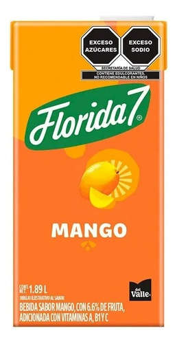 8 Pzas Bebida Del Valle Florida 7 Sabor Mango 1.89 L