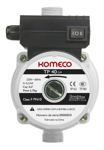 Pressurizador de água Komeco TP40 G4 120W - 220V