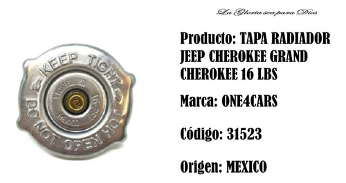 Tapa Radiador Jeep Cherokee Grand Cherokee 16 Lbs