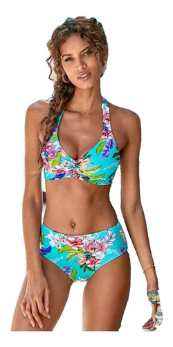 Bikini Halter Estampado Azul