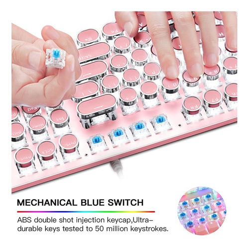 Teclado Y Ratón De Máquina De Escribir Rosa, Teclado Retro Rosa.