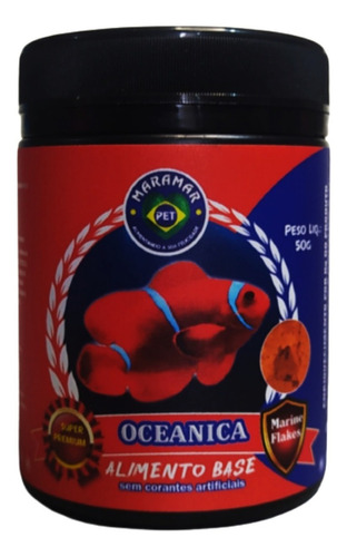 Ração P/ Peixes Maramar Oceânica Marine Flakes 50g Marinhos