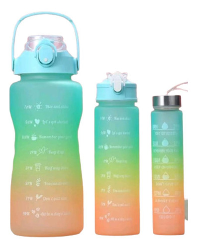 Kit Com 3 Garrafas Água Com Canudo Squeeze 2l-1l E 500ml Vd