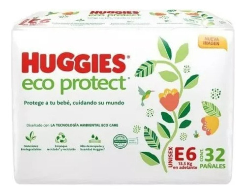 Pañales Huggies Eco Protec Etapa 6 Unisex 32 Pzas Género Sin género Talla Extra grande (XG)