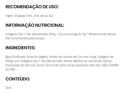 Extrato Cúrcuma Longa + Colágeno Tipo 2 Não Desnaturado 30ml