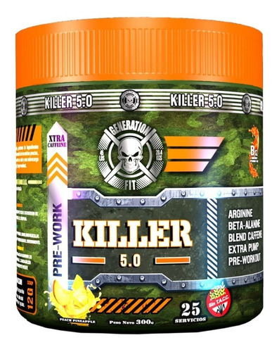 Killer 5.0 25 Serv Generacion Fit Pre Work Extremo Sin Tacc Sabor Peach Pineapple