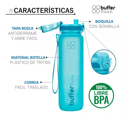 Botella Agua Deportiva 1 Lt Con Bombilla Y Correa