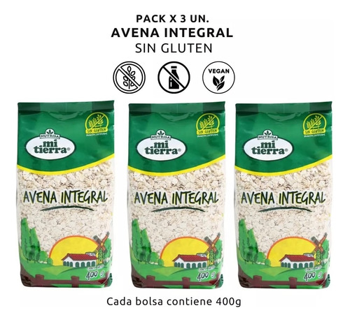 Avena Integral Sin Gluten Pack X3 De 400g Nutrisa Premium