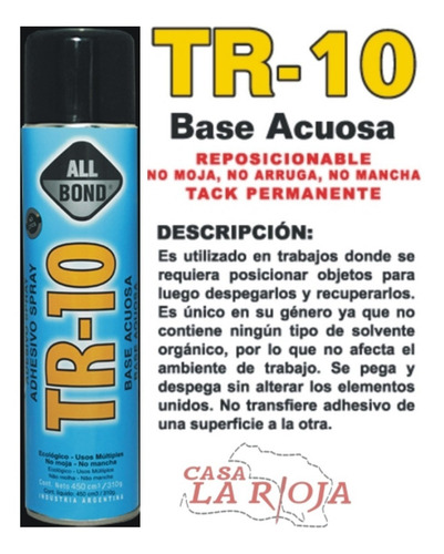 Pegamento/ Adhesivo En Aerosol Base Acuosa Tr-10 No Mancha
