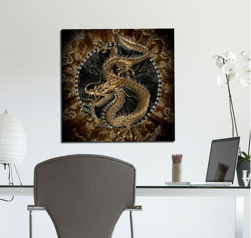 Cuadro 20x20cm Dragon Amarillo Feng Shui Arte Oriental