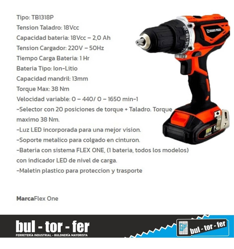 Imagen 2 de 10 de Taladro Atornillador 13mm Dowen Pagio Flex One 18v Maletín