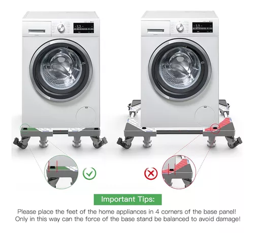 SEISSO Base de lavadora ajustable con 4 ruedas de 4 pies, base móvil  multifuncional para muebles con 4 ruedas giratorias de goma de bloqueo para