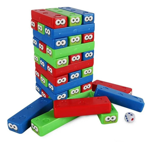 Juego De Mesa Torre Ladrillos 30 Piezas +dado Pegotines Caja