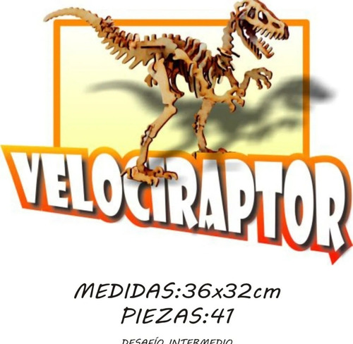 Imagen 3 de 5 de Esqueleto Dinosaurio Velociraptor Madera P Armar 3d La Plata