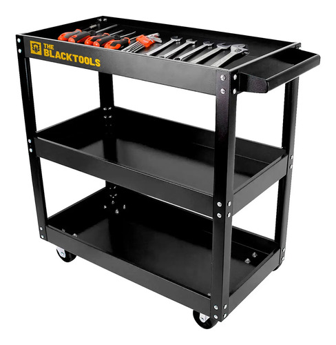 Carrinho De Ferramentas Aberto 3 Andares Capacidade De 120Kg Auto Center Tattoo Cor Preto The Black Tools