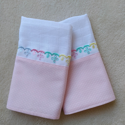 Kit 2 Fraldinhas De Boca Bebê Menina Poá Rosa Pronta Entrega