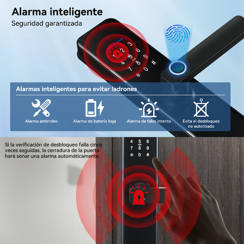Chapa Cerradura Inteligente Electrónica Tuya Wifi 5 Maneras Con Antibloqueo Electrónico Con Alarma Antirotura Derecha/izquierda Acero Inoxidable Espesor De La Puerta Recomendado 40-65mm