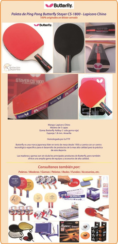 Imagen 2 de 8 de Paleta Ping Pong Butterfly Stayer Cs 1800 Lapicero Chino