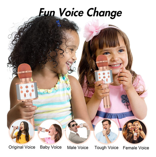 Karaoke Machine Winique For Kids Bluetooth W/ Led Rose Gold