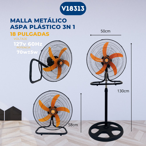 Ventilador Trakki V18313 18 3en1 De Pie, Mesa, Pared Metal