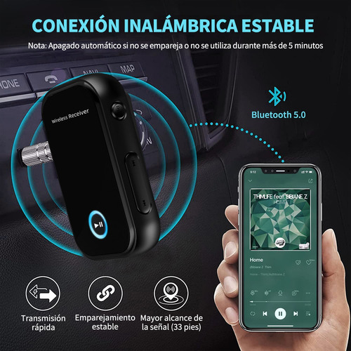 Receptor Bluetooth Audio, Adaptador Bluetooth 5.0 Plug Coche