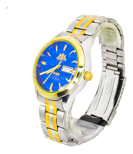 Relógio Masculino Oremte Duplo Calendario Prova D Agua Cor da correia Prata/Dourado- Azul