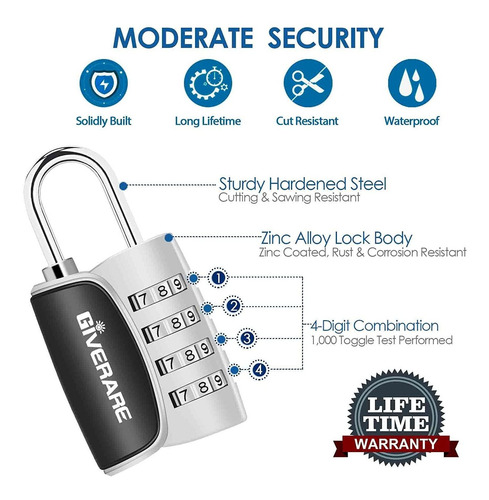 Giverare 2 Pack Combination Lock, 4-digit Padlock Keyless, R