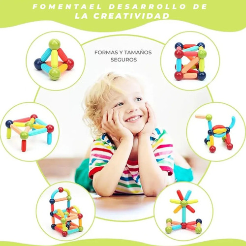Bloques Magneticos Palitos Bolitas Grandes 64 Pzs Ditoys