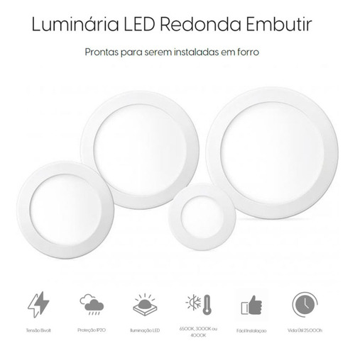 Plafon Led Embutir 18w 2700k Redondo Branco Quente - Elgin