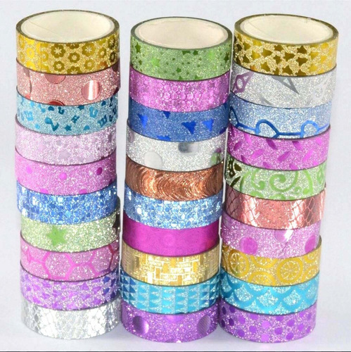 Cinta Washi Tape Brillo Glitter Animal Corazon X 5 + Envio