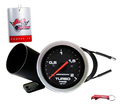 Manômetro Pressão Turbo 52mm 2kg Sport + Kit Instalação