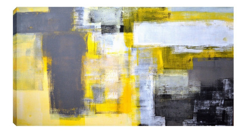 Quadro Decorativo Abstrato Amarelo Cinza 55x100 R9