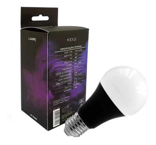 Lampada Led Luz Negra 9w - E27 Bivolt