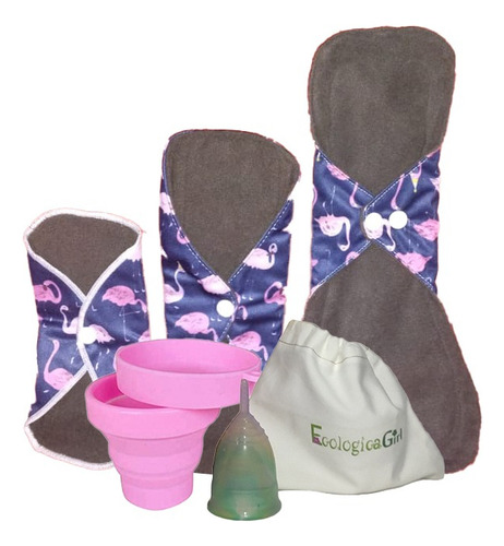 Kit De Toallas Reutilizables Con Copa Menstrual Vaso Y Bolsa Diseño De La Tela Arcoiris Chica