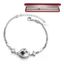 Comprar Pulsera Te Amo 100 Idiomas Corazón Enchap Plata Estuche Pana