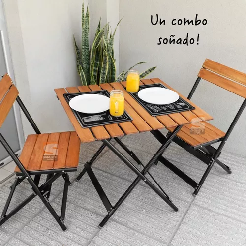 Set De 2 Sillas Y 1 Mesa Plegable Diseño De Madera