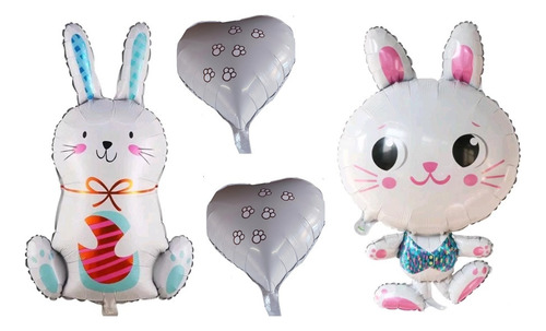 4 Balão Metalizado Decoração  Páscoa Coelho Grande /coração 